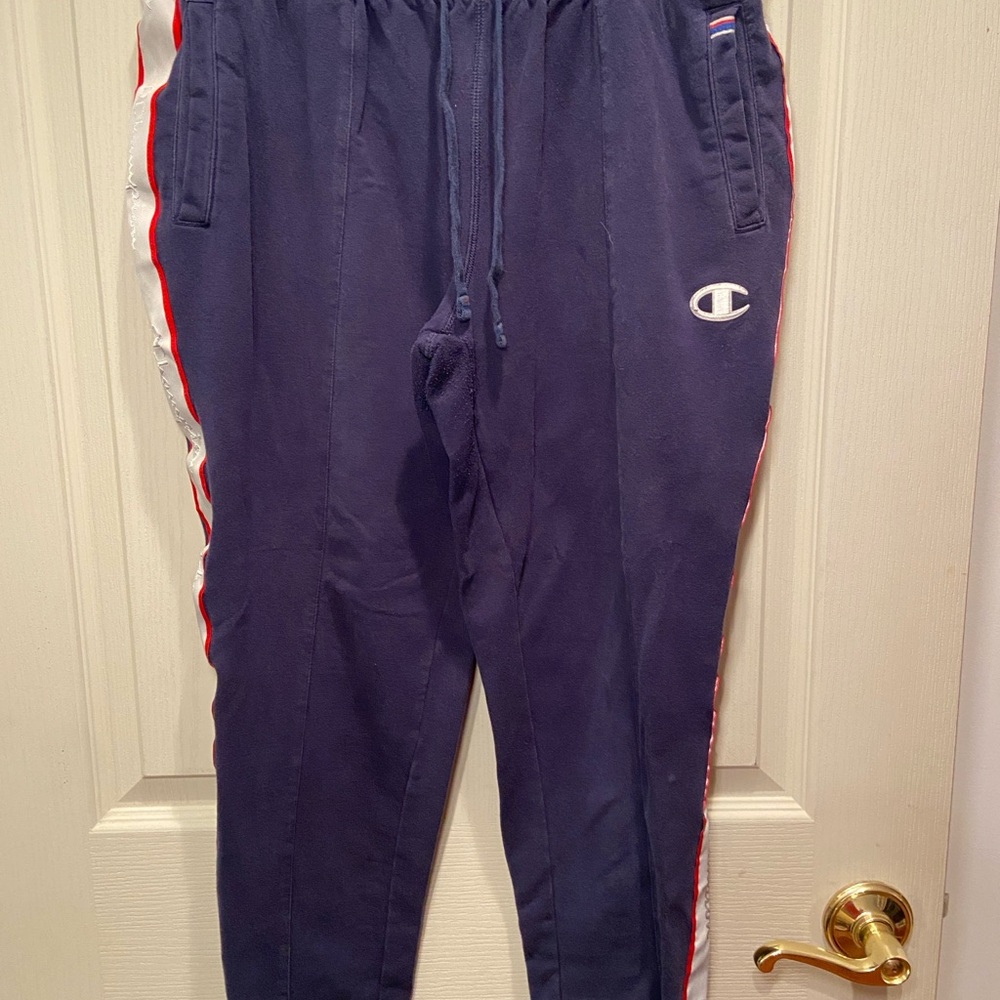 Champion Navy Joggers with Red and White Stripes